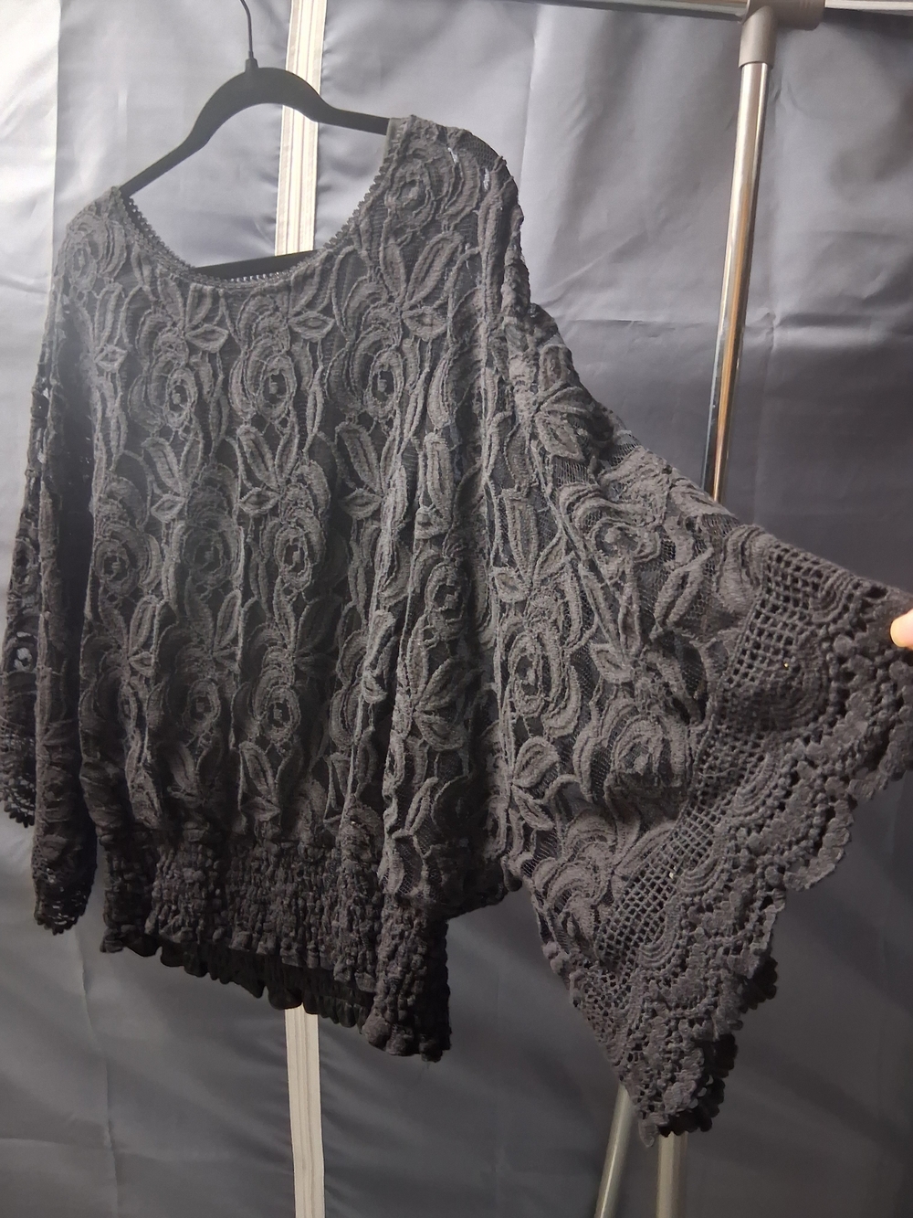 Lauren Michelle Black Lace Crochet Bell Sleeve Blouse